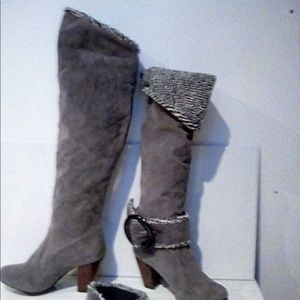 Gray knee high boots